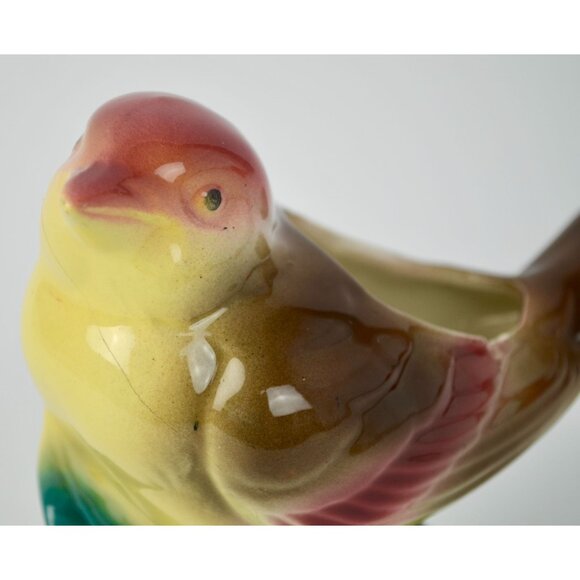 Vintage Royal Copley Kinglet Bird On a Branch Planter Red Beige Yellow Green - Picture 8 of 11